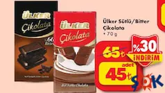 ÜLKER SÜTLÜ/BİTTER ÇİKOLATA 70 G